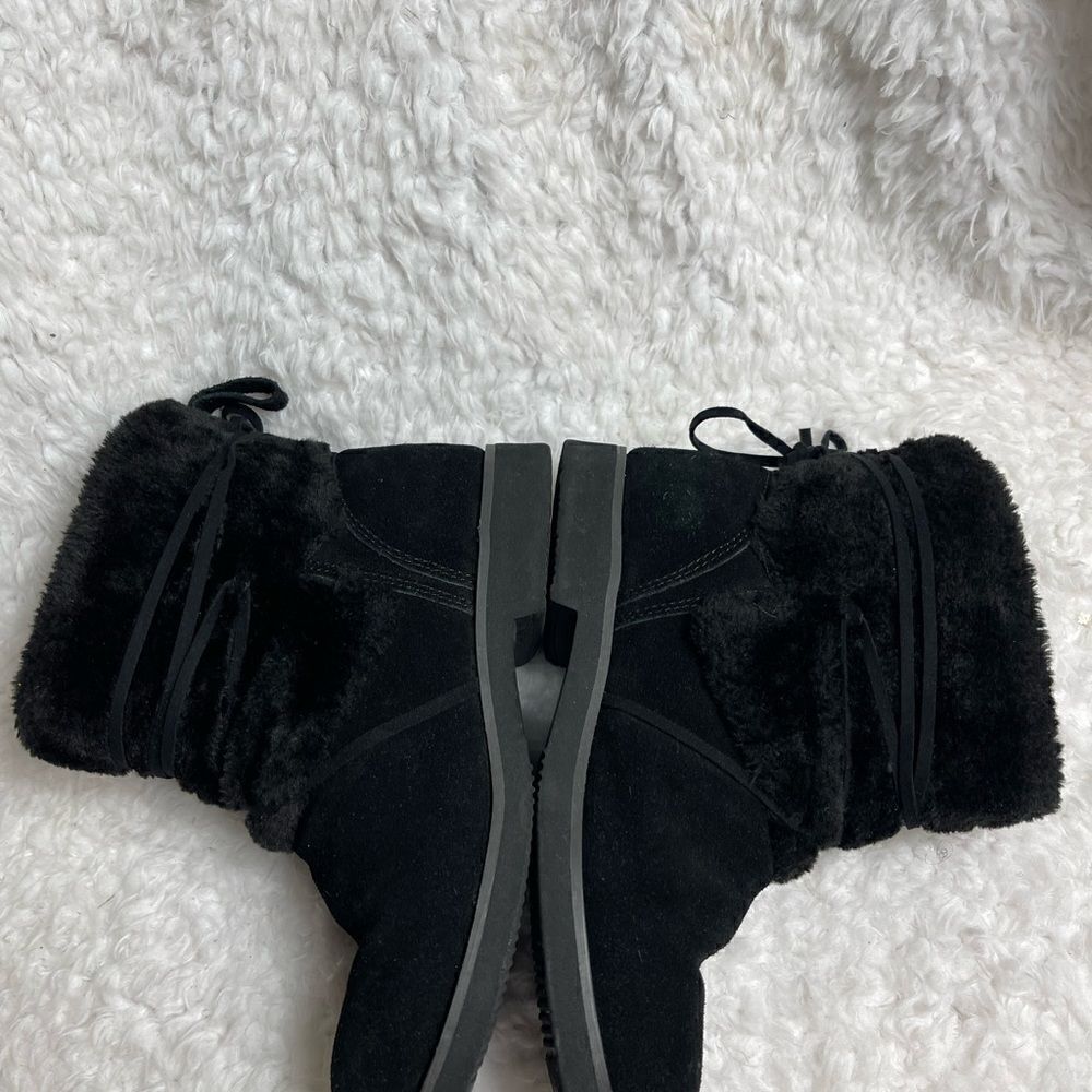 Style & Co Zijune leather suede black Ankle Boots faux fur accent & lining SZ10 - Picture 5 of 9